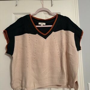 Entro V-Neck Sweater Top with Emerald green, Cream, and Orange